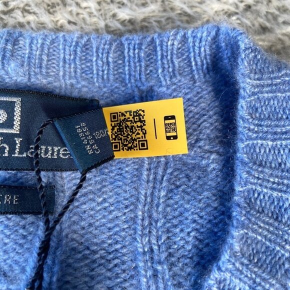 $398 Polo Ralph Lauren The Iconic Cable Knit Cashmere Sweater SZ Large Men Blue - Picture 5 of 9